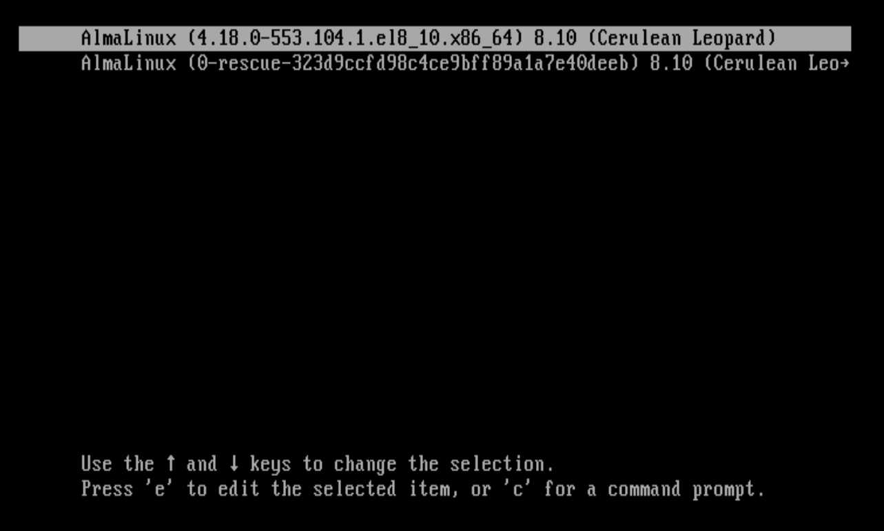 AlmaLinux login screen after installation